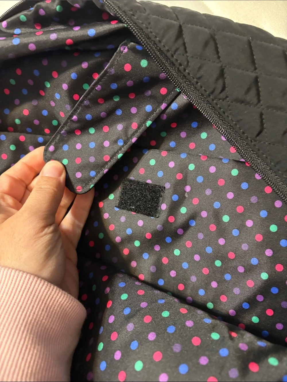 Vera Bradley Black Quilted Backpack with Polka Dot Trim